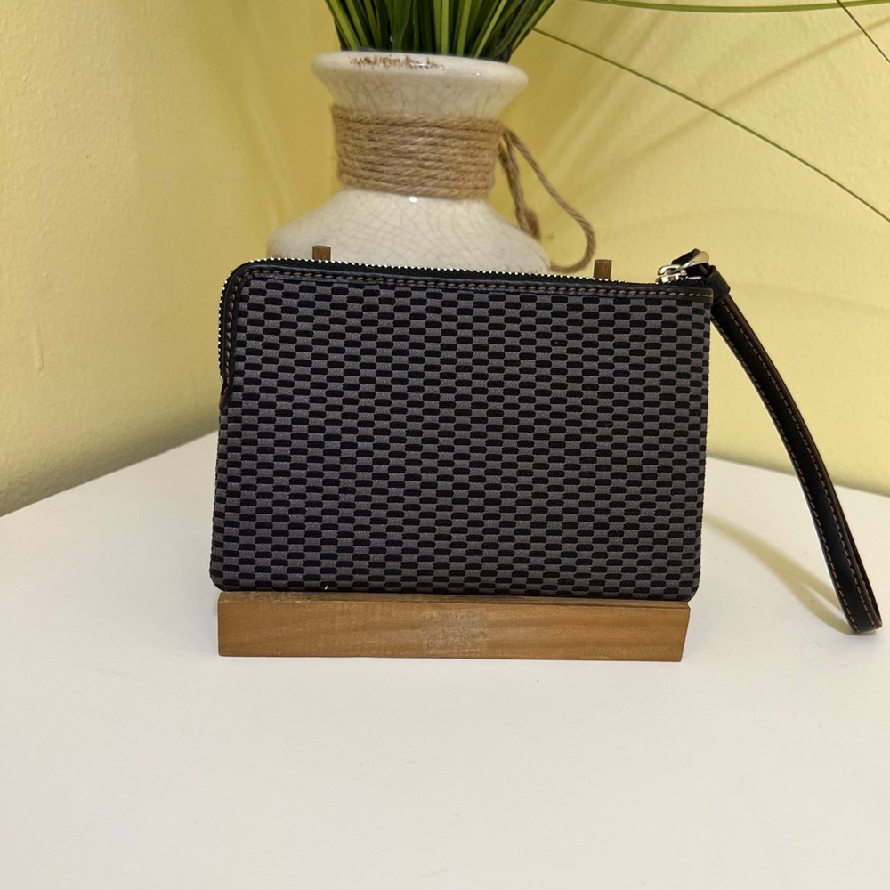 COACH CORNER ZIP WRISTLET WALLET GREY BLACK CHECKERED PATTERN - Picture 5 of 9